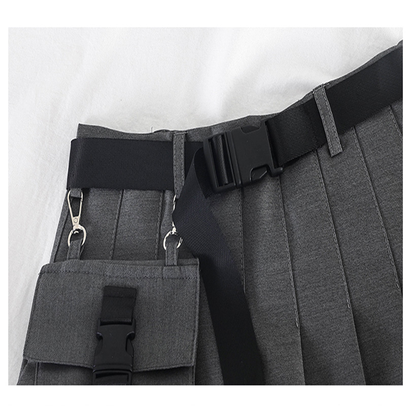 Womens Streetwear Tooling Half-length Pleated Skirt Safari Black Short Skirt Fashion High Waist Harajuku Women Skirts