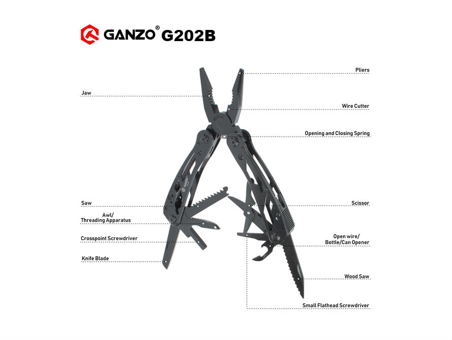 Original GANZO Multi Tool Knife pliers 22in1 EDC hand tool set pliers,440C,58HRC G202B G202 multifunctional hand folding plier