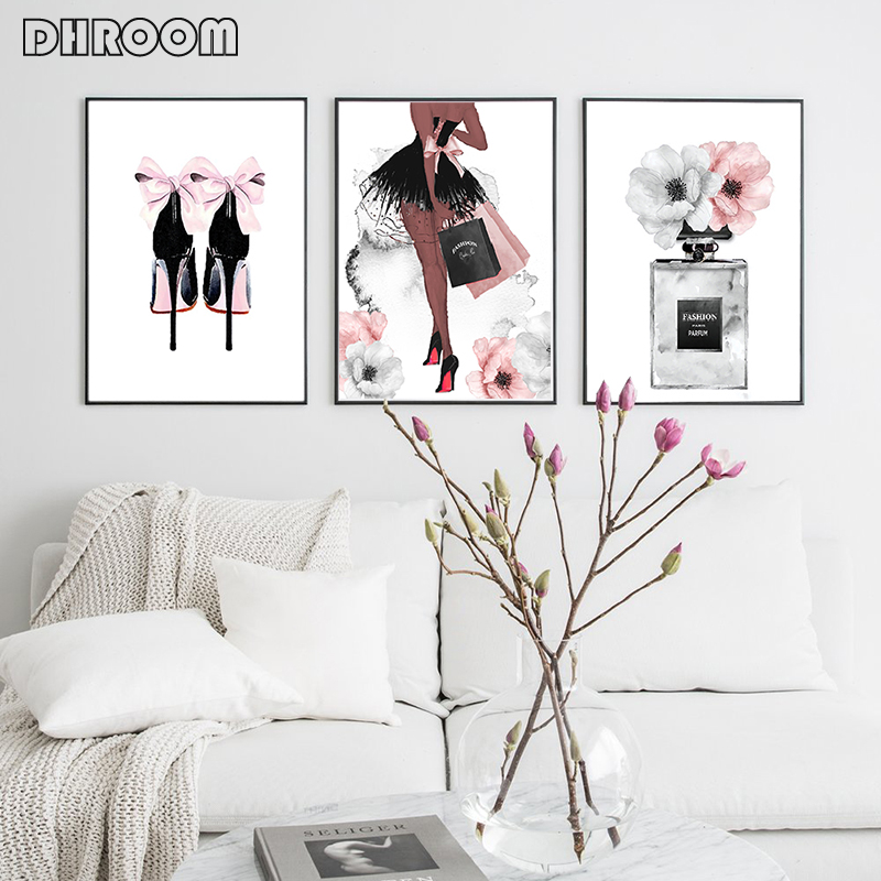 Fashion Wall Art Perfume Lips Poster Nordic Print High Heels Canvas Painting Woman Pictures for Living Room Modern Decoration