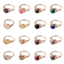 Natural Stone 10MM Round Beads Ring Gemstone Ball Wire Wrapped Handmade Wedding Ring Crystal Wedding Rings for Women Anniversary