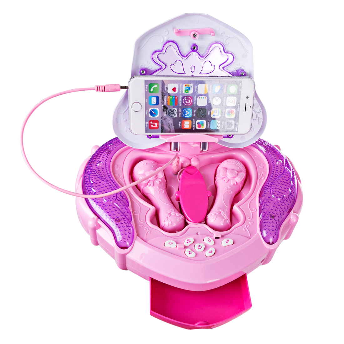 iTECHOR Kids Multifunctional Karaoke Machine Stand Up Mic Toy with 2 Microphones and Adjustable Stand Karaoke Players- Pink