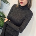 New Glitter Turtleneck Women Pullover Sweater High Elasticity Knitted Ribbed Slim Jumper Autumn Winter Basic Female Sweater