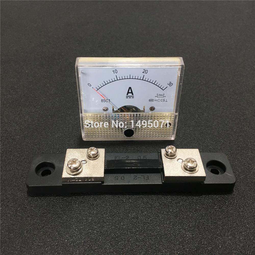 1pcs 85C1 Analog Amp Panel Meter DC 0-30A Current Ammeter Mechanical Pointer Gauge 30A with External Shunt Resistor 75mV FL-2