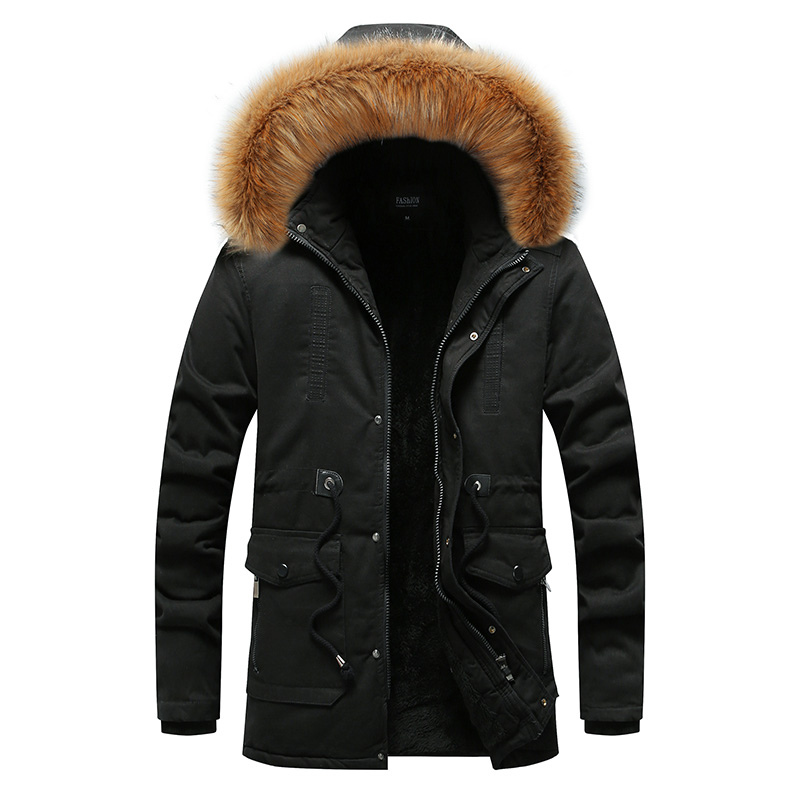 Men Windbreaker Parkas Cotton Thicken Hooded Jackets 2019 Winter New Warm Fashion Fleece Jackets Coats Fur Collar Men's Parkas