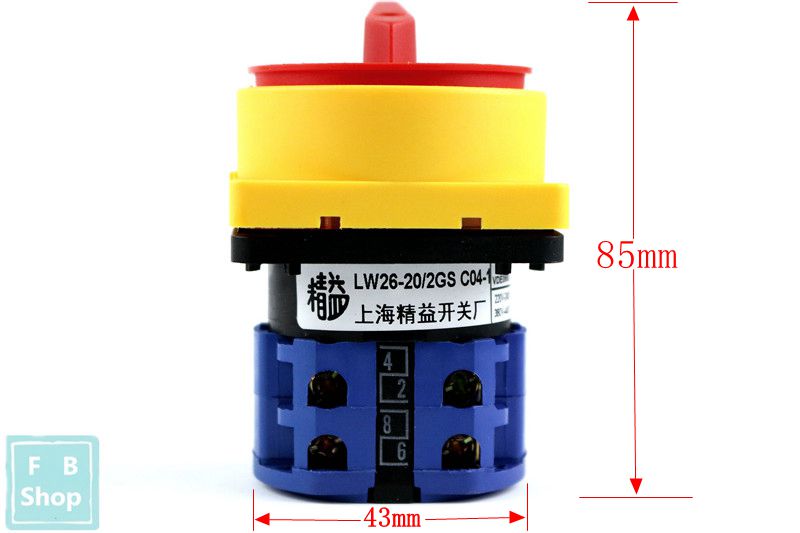 1pcs LW26-20/2GS 2 postion OFF-ON 690V 20A Padlock 2 poles 8 terminals Rotary switch main switch emergency stop silver contact