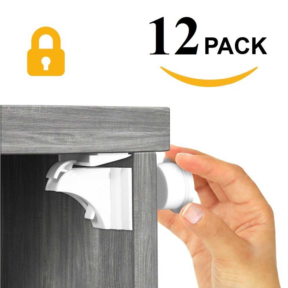 Child Protection Magnetic Lock Safety Baby Door Striker Magnet Locks Commonly Used Cabinet & Drawer Household Rooms 4Locks+1Key
