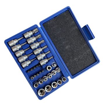 34Pcs Bits Socket Set Chrome Vanadium Steel Press Batch Sleeve Star E Type Screwdriver Socket Torx Bits Drill Holes Tool