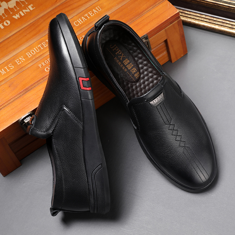 2020 New Soft Men's Genuine Leather Shoes Casual Business Size 38-44 Black Slip-on Man Genuine Leather Dress Shoes