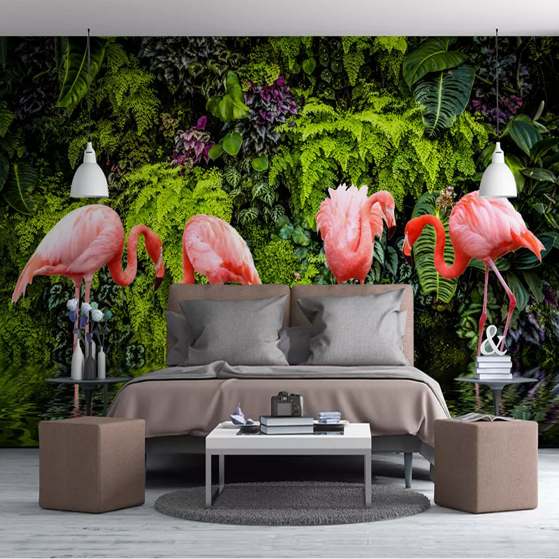 3D Wallpaper Nordic Small Fresh Tropical Rainforest Banana Leaf Flamingo Wall Paper Roll Living Room Background Wall Cloth Mural