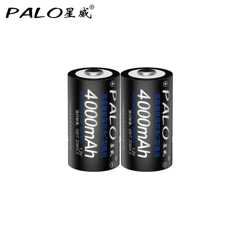 PALO Original 2 Pcs 1.2V Rechargeable Batteries C Size Battery Ni-MH 4000mAh Bateria Baterias for radio refrigerator LED light