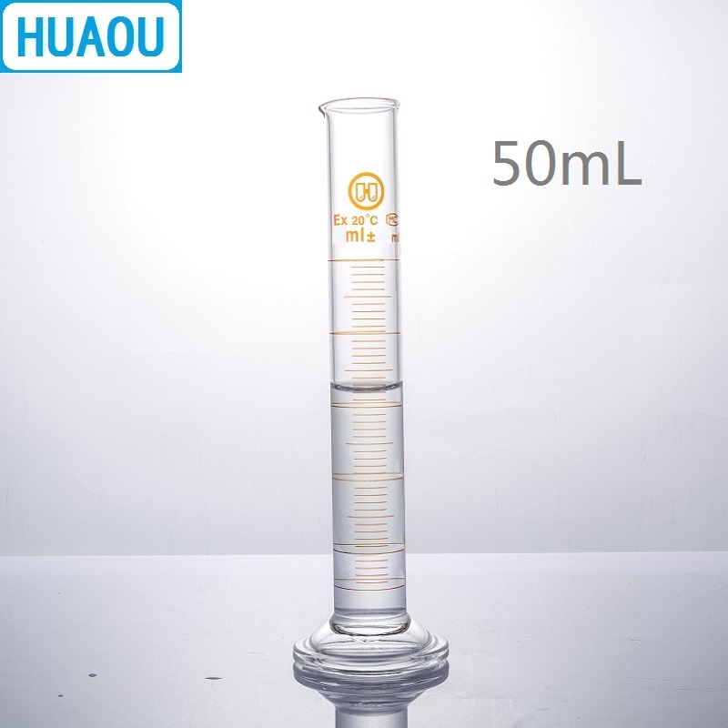 HUAOU 50mL Measuring Cylinder with Spout and Graduation with Glass Round Base Laboratory Chemistry Equipment