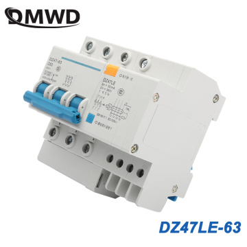 DZ47LE-63 3P 6A 10A 16A 20A 25A 400V 50/60HZ 32A 40A 63A Residual Current Circuit Breaker Over Current Leakage Protection RCBO