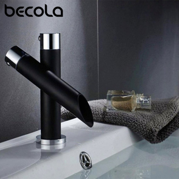 BECOLA Black with Chrome Deck Mount Bathroom Sink Faucet Set Basin Mixer Single Hole Single Handle Modern