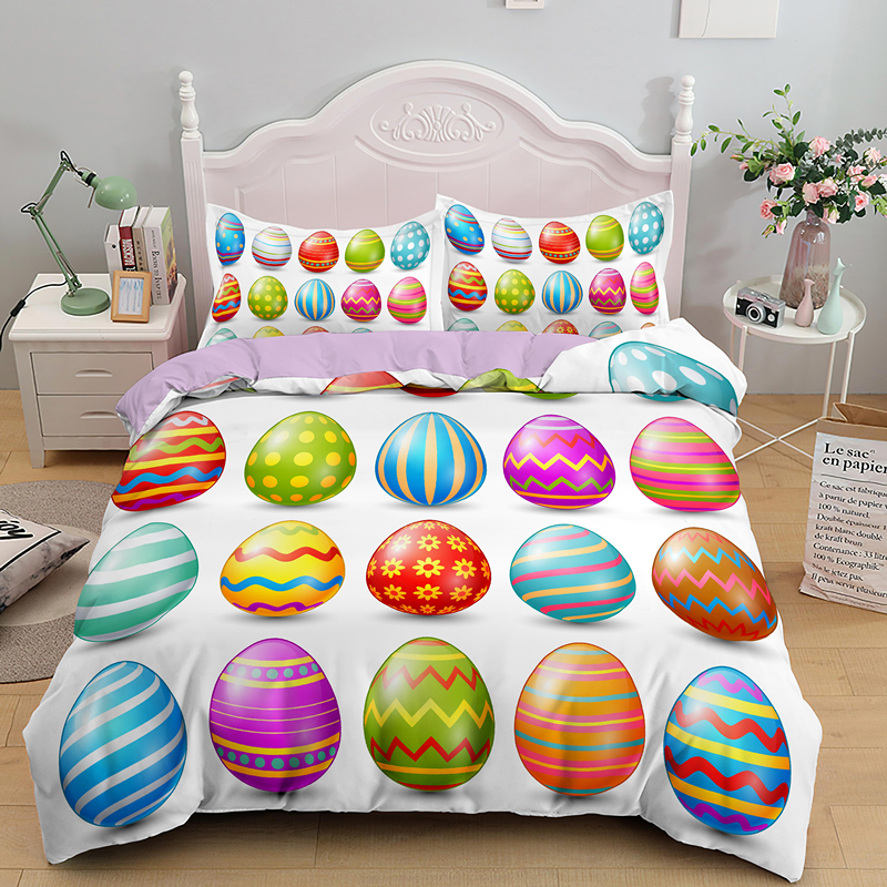 Cute Single King Queen Full Size Egg Bedding Set Happy Easter Duvet Cover Sets Comforter Quilt Covers With Pillowcase Bedcloth