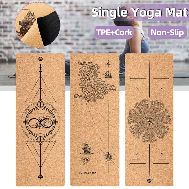 183X68cm 6mm Natural Cork TPE Yoga Mat Non-slip Fitness Sports Gym Pad Pilates Exercise Training Mats Floor Yoga Mat