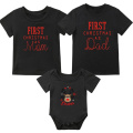 1Pc First Christmas As Mom Dad T-shirt Funny Family Matching Tshirt Mommy Daddy Baby Short Sleeve Black T Shirt Clothes