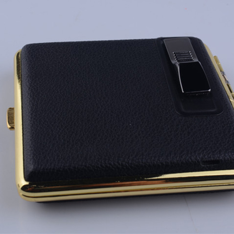 KUIPAI Men PU Leather Metal Cigarette Case Box With USB Charging Lighter For 84mm Cigarette