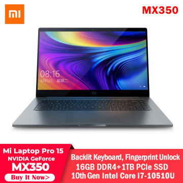 Xiaomi Laptop Pro 15.6 Inch NVIDA GeForce MX350 NoteBook i7-10510U 16GB DDR4 1TB SSD 100% sRGB Computer PC Fingerprint Unlock