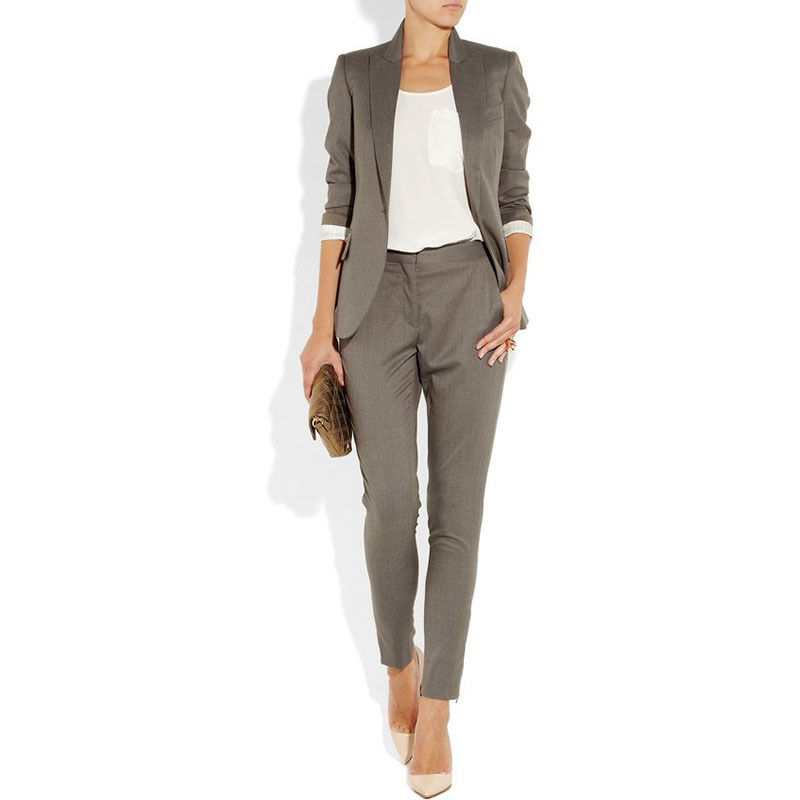 Brown Womens Suits Blazer With Pants Notch Lapel Ladies Business Suits Female Trouser Tuxedos B134