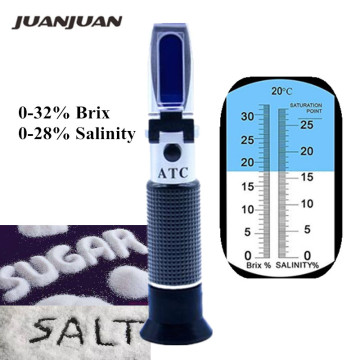 Dual Scale Refractometer 2 In 1 Brix & Salt Refractometer With ATC 0-28% Salinity Meter 0-32% Brix Tester for Brine Fruit 50%off