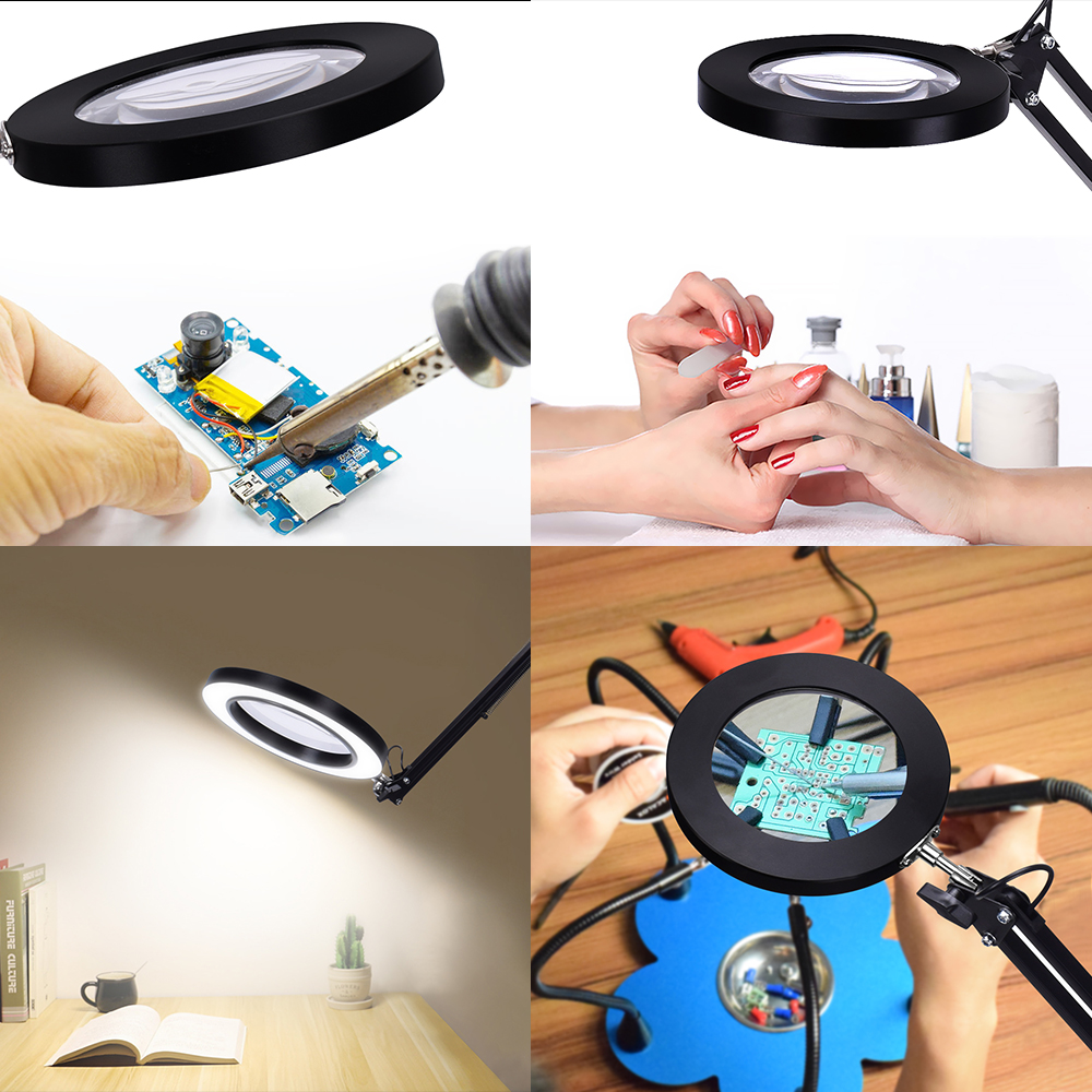 5X USB Magnifying Glass with LED Light Flexible Table Clamp Third Hand Soldering/Reading/Jewelry Magnifier Desk Lamp