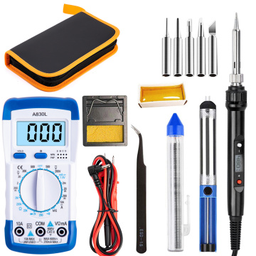 80w Soldering Iron Handheld Digital Multimeter Kit Adjustable Temperature Solder Tips 110v/220v Soldering Welding Repair Tool