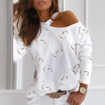 Fashion Women 2020 Spring T-shirts Letters Love Printed Patchwork O-neck Tee Shirt Long Sleeve Casual White Tops Plus Size M0101