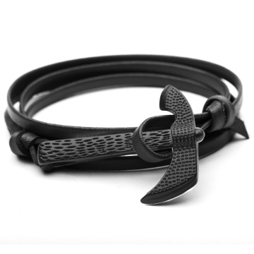 New Fashion Black Axe Bracelets Men Charm Dobble Leather Chain Paracord Bracelet Male Wrap Metal Sport Hatchet Anchor Hook