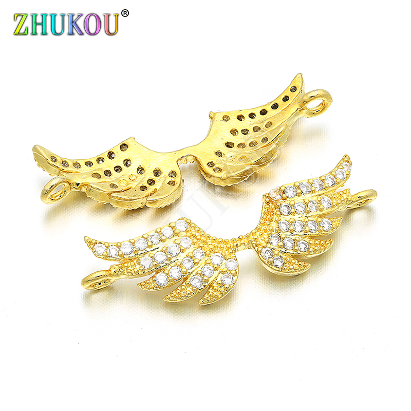 25*10mm Brass Cubic Zirconia Wing Charms Connector DIY Jewelry Bracelet Necklace Making, Model: VS15