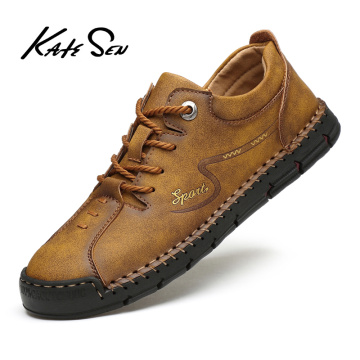 KATESEN New Brand Men's Soft Leather Shoes Fashion Lace-up Luxury Dress Shoes Classic Casual Flat Shoes Loafers Big Size 48