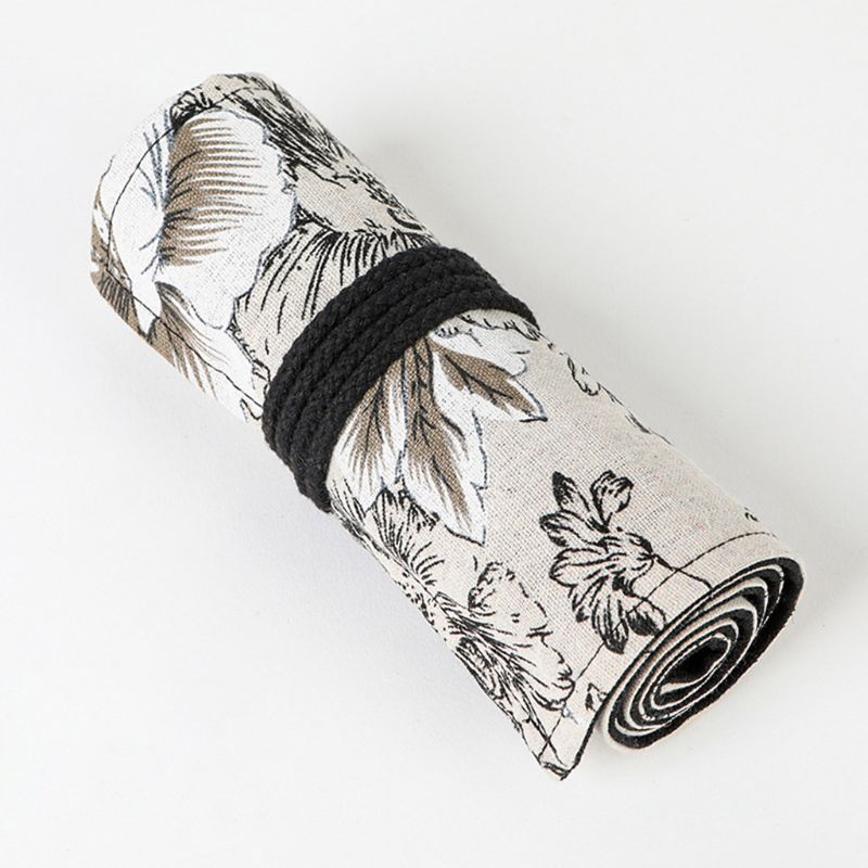 Peony 12/24/36/48/72 Holes Canvas Roll Pen Curtain Pencil Bag Case Makeup Wrap