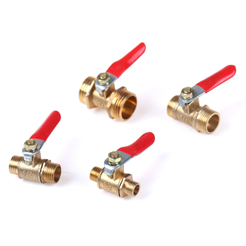 Brass Ball Valve 1/8" 1/4" 3/8" 1/2" Male To Male BSP Thread With Red Lever Handle Connector Joint Pipe Fitting Coupler Adapter