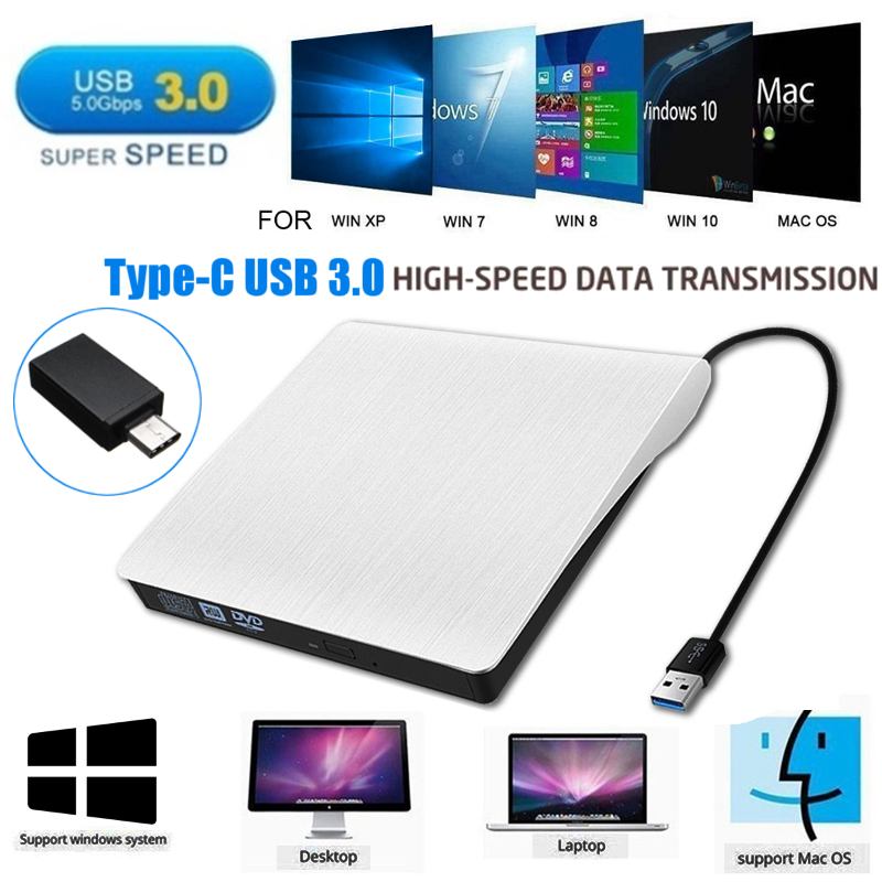 External DVD RW CD Writer Drive USB 3.0 Type-C Optical Drives Slim Combo Drive Burner Reader Player For Laptop PC