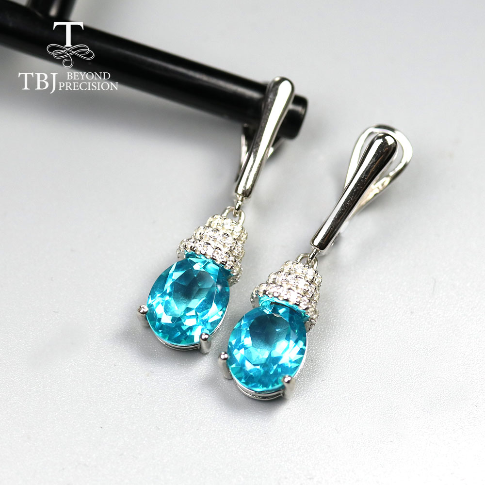 9.5ct natural Paraiba color topaz jewelry set brazil gemstone 925 sterling silver fine jewelry for women mom wife nice gift