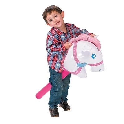 10 Pcs/Set Pink Horsehead Inflatable Stick Ride-on Animal Toys For Kids Horse Riding Game Outdoor Plaything Party Supply Blow Up