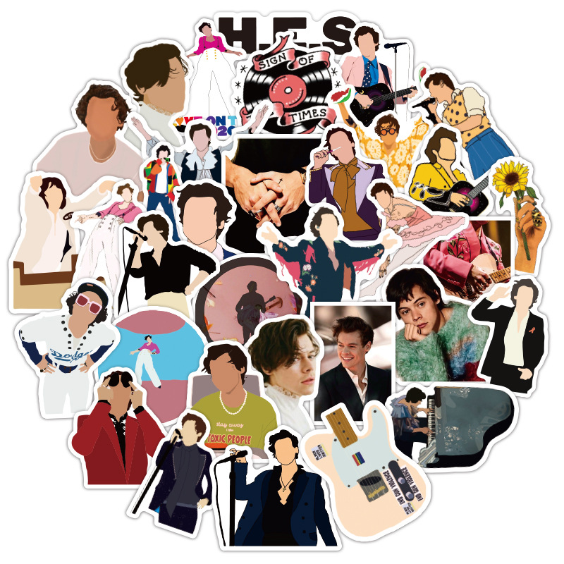 50 Pcs British Pop Singer Harry Styles Graffiti Stickers for Notebook Scooter Laptop Luggage Cup Waterproof Stationery Sticker