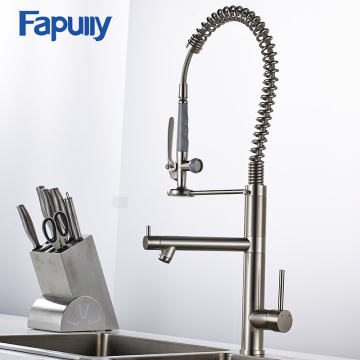 Fapully Kitchen Sink Faucet Brushed Nickel Water Faucet 360 Degree Rotating Kitchen Tap Brass Deck Mounted Mixer Tap