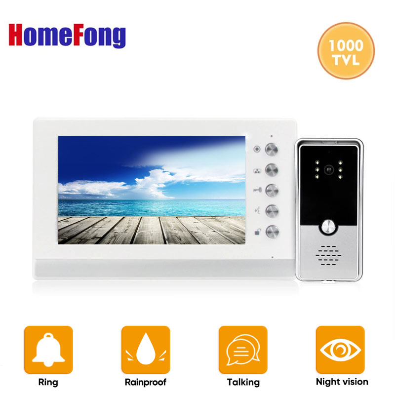 Homefong 7 Inch Wired Video Intercom Doorbell With Camera White Unlock Door Phone Intercom System Day Night Vision IP65