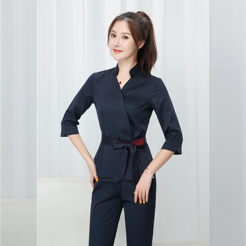 Women white Beauty salon clothing hotel waiter work clothes SPA Uniform autumn Seven-quarter sleeve sauna foot bath Uniforms