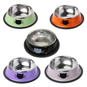 Thick Non-slip Cat Dog Food Bowl Foods Utensils Single Stainless Steel Pet Bowls