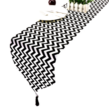 Black White Striped Table Runner with tassel Romantic wedding decoration table decor home diy decoration Europe style textile