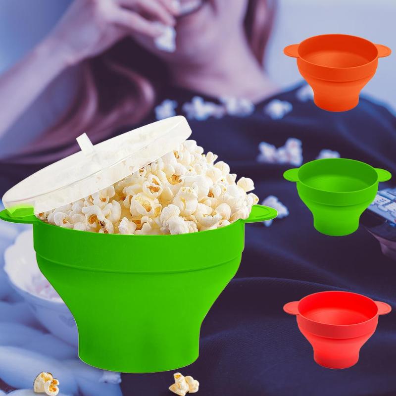 The Original Microwave Popcorn Maker Silicone Popcorn Bucket Bowl With Lid Foldable Red High Temperature Large Kitchen Easy Tool