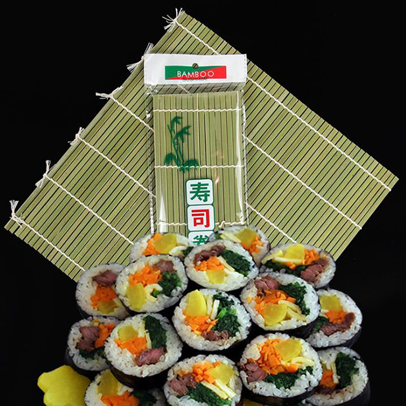 New 1Pcs Sushi Tool Green Bamboo Rolling Mat DIY Onigiri Rice Roller Chicken Roll Hand Maker Kitchen Sushi Maker Tools 24 * 24cm