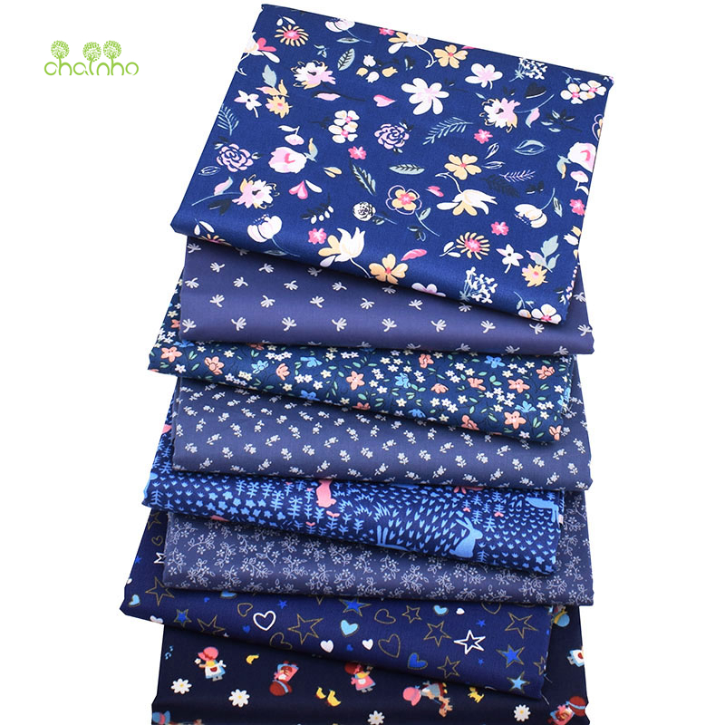 Chainho,Dark Blue Floral Series,Printed Twill Cotton Fabric,For DIY Sewing & Quilting,Handicraft For Baby & Children's Material