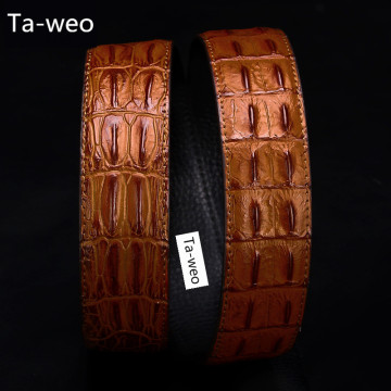 (No Buckle, Only Belt) Fashion High Quality Leather & PU Belts, Crocodile Bone Striped Pattern, Men's Belts Luxury