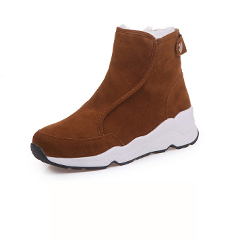 DLEK Ankle Snow Boots Women Solid Height Increasing Shoes Flock Khaki Black Metal Button Non-slip Wedges Female Boots