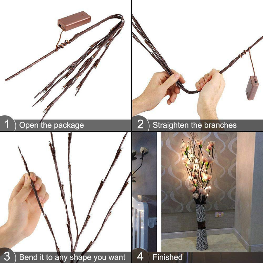 20 Bulbs LED Willow Branch Lights Lamp Natural Tall Vase Filler Twig Lighted Branch Christmas Wedding Decorative Lights