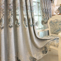 New European Luxury Gray Curtains for Living Dining Room Bedroom Fabric Chenille Embroidery Valance Curtain Fabric Custom