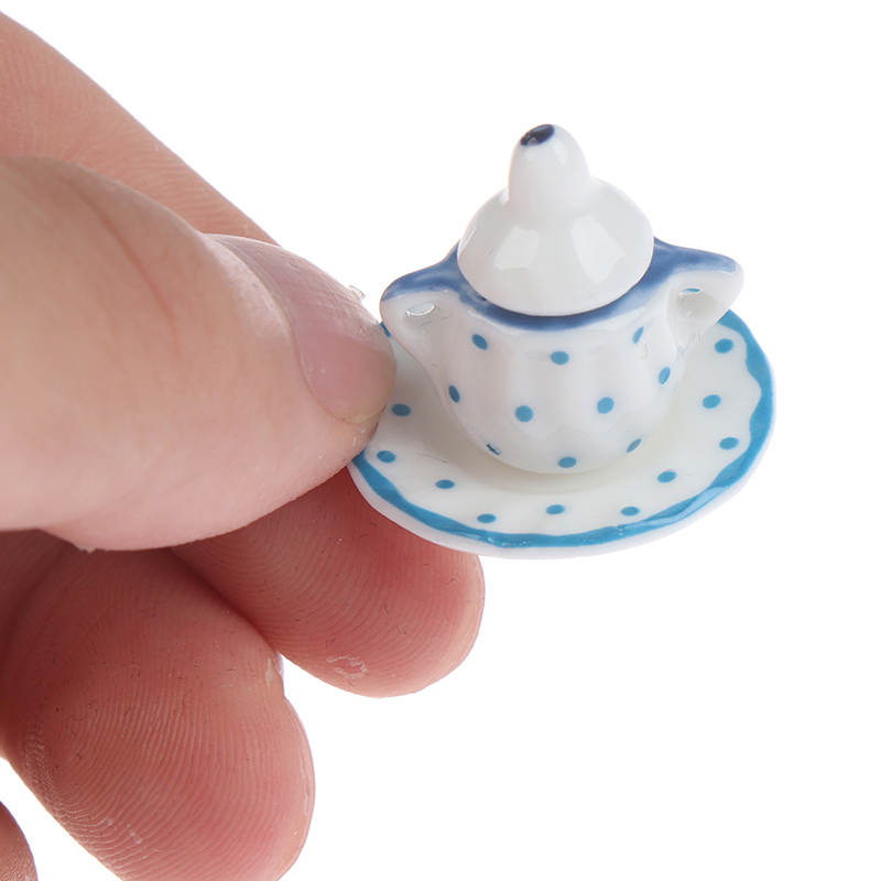 1:12 Miniature 17PCS Porcelain Tea Cup Set Chintz Flower Tableware Kitchen Dollhouse