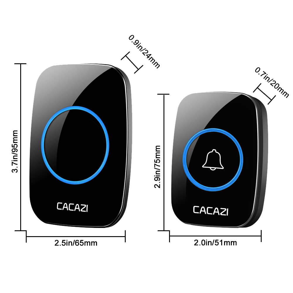 CACAZI Newest LED Smart Doorbell Waterproof 300M Remote Mini Wireless Door bell 38 Chimes 20-85dB EU/UK/US plug Door Ring